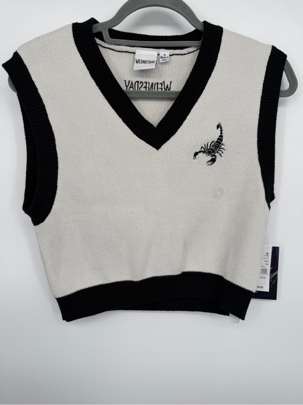 Wednesday Scorpion Knit Vest - Cream & Black